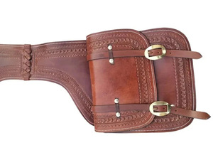 Western Attractive Brown <b>Leather</b> <b>Tooled</b> Saddle Bag for Horse Handmade Genuine <b>Leather</b> Equestrian Trail Riding Storage Bag - Product Image 3