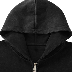 Men Black Acid Washed Zip Hoodie Oversized Heavyweight 100% Cotton <b>Fleece</b> Winter <b>Jacket</b> Streetwear Vintage Custom Logo Boxy - Product Image 4