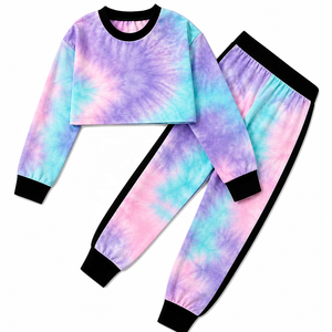 Women's <b>Tie</b> <b>Dye</b> Tracksuit <b>Set</b> Long Sleeve Crop Top Full Length Jogger Pants Crew Neck Casual Two Piece Outfit Gradient Color - Product Image 1