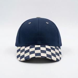 <b>Navy</b> Blue Checkered Baseball Cap 6-Panel Adjustable Brim Unisex Casual <b>Hat</b> - Product Image 1