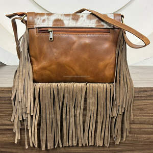 Bolso Bandolera de Piel Vacuna con Flecos de Pelo, Estilo Occidental, Nuevo, de Cuero Genuino, Estilo Bohemio Gitano para Mujer - Product Image 5