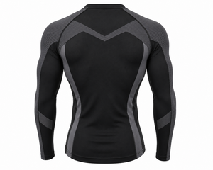 Haut de sport athlétique à manches longues pour homme, anti-UV, à séchage rapide, en Spandex et Polyester, coloris noir et gris, avec blocs de couleur - Product Image 4