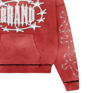 Sweat-shirts à capuche vintage délavés pour hommes avec motif graphique et détail personnalisé en strass, style streetwear, effet délavé à l'acide - Product Image 4