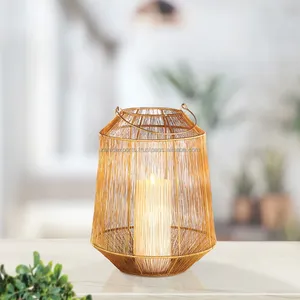 Handmade Metal <b>Lantern</b> Cylindrical Shape Tabletop Home Decoration <b>Candle</b> Holder Gold Finish - Product Image 2