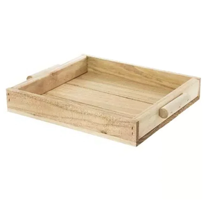 Plateau de service rond en bois avec poignées métalliques, design minimaliste, plateau de service en bois massif durable, fabrication artisanale, design minimaliste - Product Image 3