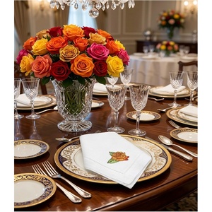 Wholesale Custom Embroidered Lovely Rose <b>Table</b> Napkins White <b>Linen</b> Hemstitch <b>Cloth</b> Napkins for Home Hotel and Wedding Events - Product Image 1