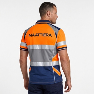 Polo de sécurité réfléchissant pour homme, orange et bleu marine, avec empiècements gris, manches courtes, vêtements de travail, fabricant et fournisseur en gros sur mesure - Product Image 2