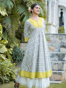 Kurta Anarkali en coton imprimé multicolore, vêtements ethniques traditionnels décontractés pour femmes, protection solaire, séchage rapide - Product Image 3