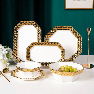 Luxury <b>White</b> And Gold Dinner <b>Set</b> With Premium Ceramic Material Elegant Serving <b>Plates</b> Decorative Soup Bowls - Product Image 1