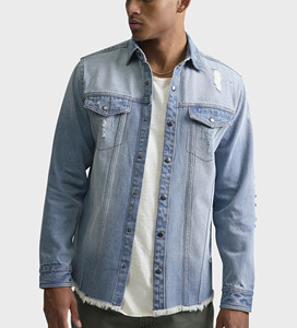 Blouson en jean homme personnalisé, coupe ajustée, effet vieilli, en denim épais, matériaux de haute qualité, séchage rapide, respirant, hiver, OEM - Product Image 1