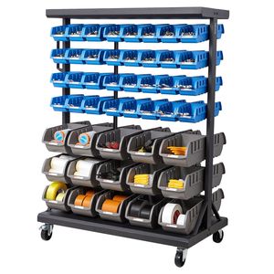 7-Tier Double-Sided Rolling <b>Bin</b> Storage Rack 94 Plastic <b>Bins</b> <b>Dual</b>-Sided Parts Organizer Wheels Mobile Tool Organizer for Garage - Product Image 1