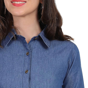 Chemise Western de Haute Qualité pour Femme, Style Cowgirl, Élégante, Manches Longues, Couleur Bleu Foncé Uni, Boutonnée, en Denim, Blouse pour Femme - Product Image 6