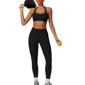 Conjunto de Yoga sin Costuras de 2 Piezas, Top Corto de Cintura Alta y Leggings Largos, Color Sólido, Escote sin Espalda, Ropa Deportiva para Mujer - Product Image 2