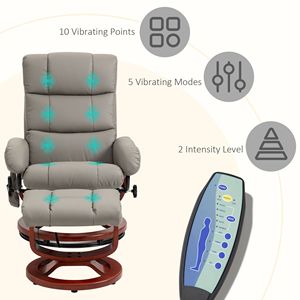 Poltrona Reclinabile Girevole con Poggiapiedi, 10 Modalità di Massaggio Vibrante, in Ecopelle con Telecomando per Comfort e Relax - Product Image 4