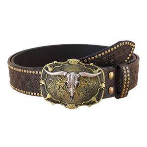 Pantalones Vaqueros para Adolescentes, Cinturón Retro Punk de Cuero PU Grabado de Primera Calidad para Hombre con Hebilla Clásica Western Longhorn - Product Image 3
