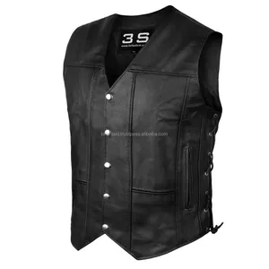 Gilet de motard en cuir véritable, robuste, avec compartiment dissimulé pour armes de poing, pour hommes - Product Image 1