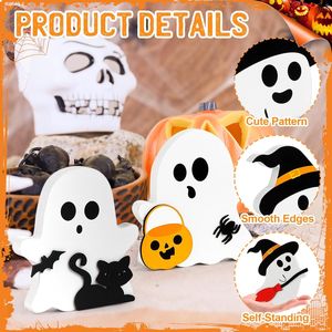 Set Decorazioni Halloween Ute Ghost per Interni, Decorazione per Vassoio a Più Livelli in Legno, 3 Insegne con Gatto Nero e Scopa da Strega, Zucca B, Zucca B Esclusiva - Product Image 3