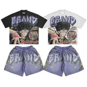 Ensemble 2 pièces homme : short et t-shirt personnalisés avec impression graphique, t-shirt à manches courtes et short délavé à l'acide - Product Image 1