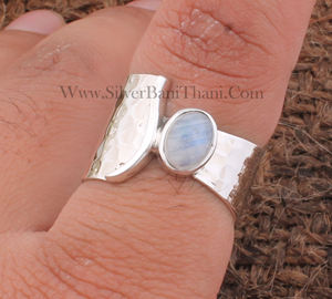Bague en Pierre de Lune Arc-en-ciel Naturelle, Bande en Argent Sterling 925, Pierre Précieuse Pierre de Lune Feu Bleu, Bijou Bohème Minimaliste, Cadeau d'Anniversaire - Product Image 3