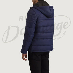 Veste d'hiver pour homme en bleu marine, épaisse et chaude, avec capuche, parka matelassée coupe-vent, veste à bulles pour l'extérieur - Product Image 2