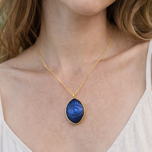 Collier avec pendentif en onyx noir, serti en forme de marquise, fait à la main, plaqué or, laiton, style mignon, pierres précieuses - Product Image 2