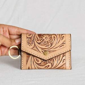 Porte-cartes en cuir véritable fait main, fermeture à rabat vintage, portefeuille court unisexe, doublure en daim - Product Image 1