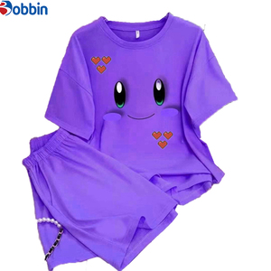 Ensemble 2 pièces personnalisé pour femme, nouvelle mode estivale, t-shirt et short de survêtement imprimés à motif dessin animé mignon, tenue décontractée ample - Product Image 5
