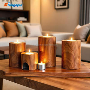Elegante juego de portavelas cilíndrico de madera de acacia, decoración rústica hecha a mano para esquinas y eventos de meditación en la sala de estar - Product Image 1