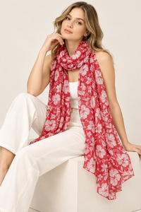 Pañuelo Ligero con Estampado Floral Rojo para Mujer, Chal Suave y Moderno para Primavera/Verano, Venta al Por Mayor - Product Image 1