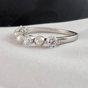 Anillo de Moissanita con Corte Redondo y Perla de Agua Dulce para Unisex, Plata 925 Original, Regalo de Boda o Fiesta para Pareja - Product Image 2