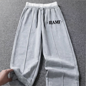 Pantalon de jogging ample vintage délavé à l'acide, en coton imprimé personnalisé, coupe droite, style sport, effet vieilli, double taille, pour homme - Product Image 1