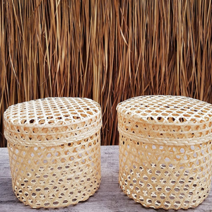 ตะกร้าไม้ไผ่สานงานฝีมือมาใหม่ตะกร้าทำรังทรงกลมสไตล์ชนบทสำหรับจัดระเบียบบ้านทำจากเวียดนาม - Product Image 6