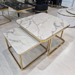 Table basse élégante et moderne en métal noir avec plateau effet marbre 20x20, écologique, 1 pièce, tables gigognes pour salon, bureau, maison - Product Image 6