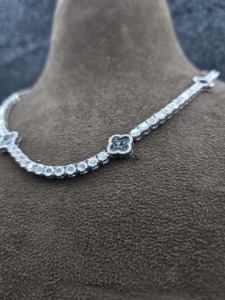Women's 925 <b>Silver</b> Moissanite <b>Choker</b> Necklace Round Brilliant Cut Flower Design Rhodium Plated Classic Style Everyday Wear - Product Image 2
