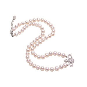 Collar de Perlas de Agua Dulce Naturales de 7-8 mm, Casi Redondas, de Alta Brillantez, Estilo Emperatriz Occidental Saturno, con Microdefectos, de Tilian Pearl - Product Image 5