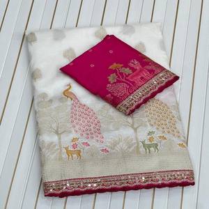 VASTRA COTTAGE Blusa Premium de Seda Dola con Bordado Meenakari Zari y Lentejuelas, Diseño Exclusivo con Encaje en Contraste, Ideal para Fiestas y Eventos Festivos - Product Image 5