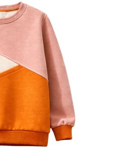 Sudadera de Forro Polar Personalizada en Bloques de Color Rosa y Naranja para Mujer, Mezcla de Algodón, Cuello Redondo, Informal, para Invierno, OEM Personalizado - Product Image 4