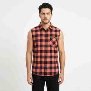 Summer Wear Men's Sleeveless Plaid Flannel Shirt Casual Button Down <b>Checkered</b> <b>Top</b> Turn-down Collar Cotton Breathable Men T-Shirt - Product Image 3