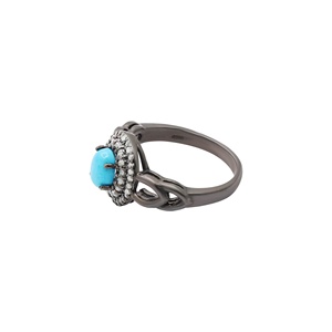 Bague double halo en argent sterling 925 massif oxydé avec turquoise naturelle ovale et diamants, bijoux fins, Memoria Jewels - Product Image 2