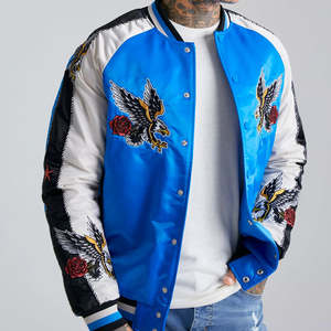 Veste universitaire en satin de haute qualité avec broderie et dentelle pour homme, vêtements d'extérieur d'hiver, veste bomber en satin polyester pour homme - Product Image 2