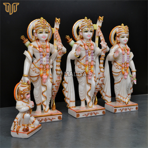 Ensemble de murtis en marbre Ram Darbar, 18 pouces |   Statue de Rama, Sita, Lakshman et Hanuman |   Idole de Ram Parivar en marbre blanc |   MALIYAS Jaipur - Product Image 5