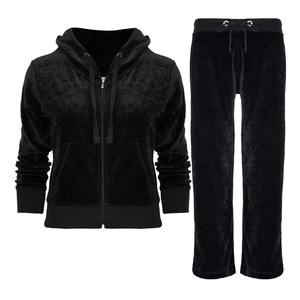 Ensemble long 2 pièces pour femme, style vintage, en velours écossais, respirant, écologique, anti-boulochage, à capuche, manches longues, fermeture éclair, OEM/ODM - Product Image 1