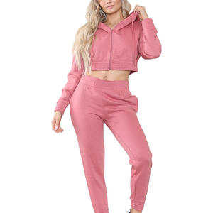 Survêtement court personnalisé pour femme avec logo, 100 % coton, séchage rapide, respirant, grandes tailles, manches longues, sweat à capuche zippé, deux pièces, adulte - Product Image 6