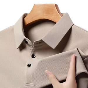 T-shirt d'été personnalisable pour homme en coton tricoté extensible à manches courtes et boutons, couleur unie ou imprimé, vente en gros - Product Image 1