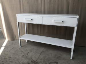 Mesa Consola de Metal Blanca para Entrada, Mesa de Sofá, Escritorio de Pasillo con Cajones y Estante Abierto para Sala de Estar - Product Image 3
