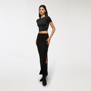 Women's Black Sequined Dot Print Short Sleeve <b>Crop</b> <b>Top</b> O-Neck Slim Fit Sporty Knitted <b>Rhinestone</b> T-Shirt - Product Image 4