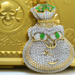 Cartoon Money Bag Pendant Charm Crystal Rhinestone 18K Gold Plated Men's Hiphop Style Themed Jewelry Gift - Product Image 3