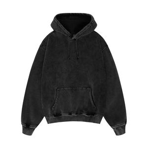 Sudadera Personalizada de Algodón Negro Estilo Urbano con Lavado Ácido y Efecto Desgastado por el Sol, Talla Grande para Hombre - Product Image 1