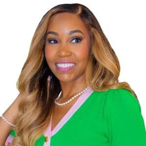 Robe d'hiver droite pour femme AKA Gorgeous in Green, en tricot à lettres grecques, avec bordure rose, boutonnée sur le devant, élégante, ajustée, de qualité supérieure - Product Image 2