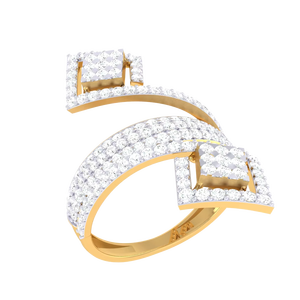 Bague moderne en or, double carrée, à manchette ouverte, géométrique, style bypass, tendance, pour bijoux de fête et de mariage - Product Image 2